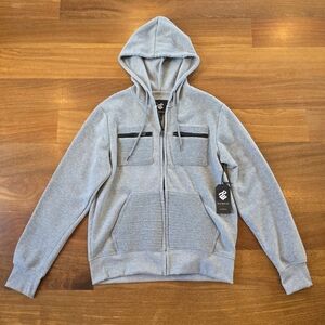 Rocawear Full Zip Hoodie Mens Small Gray Ribbed Pocket Streetwear NWT